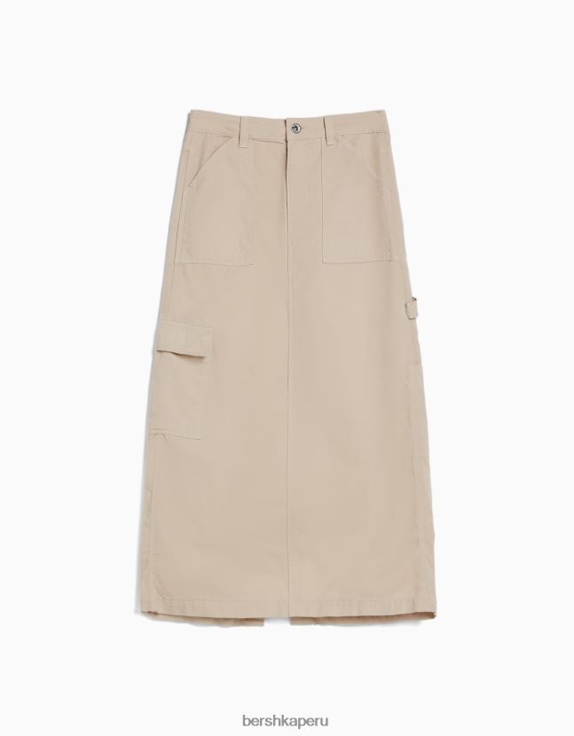 arena Bershka mujer falda larga de carpintero de algodón 806J6B4064
