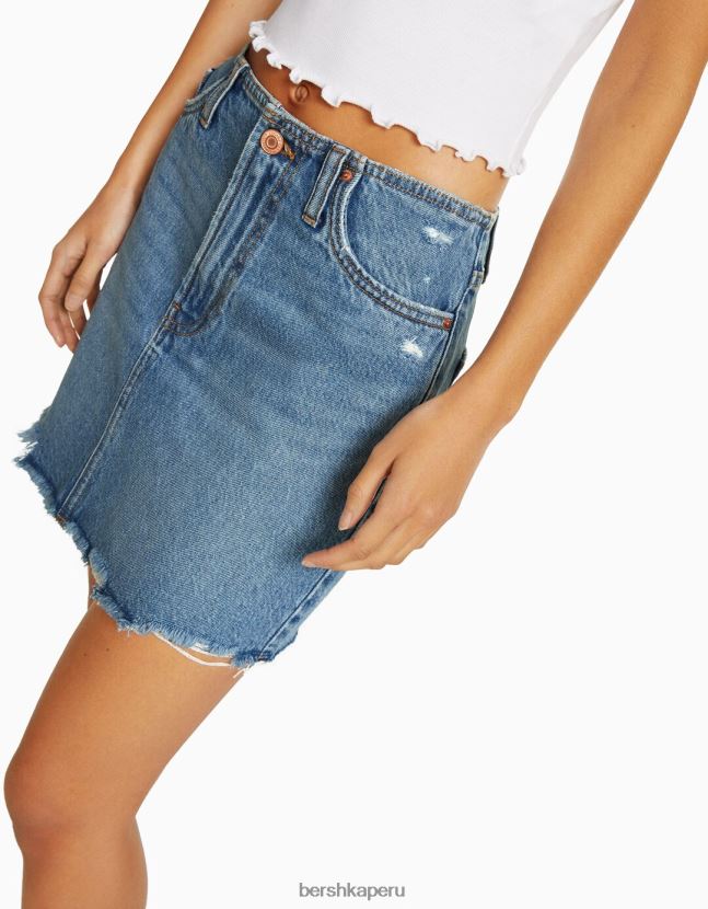 azul Bershka mujer minifalda de mezclilla vintage 806J6B4052