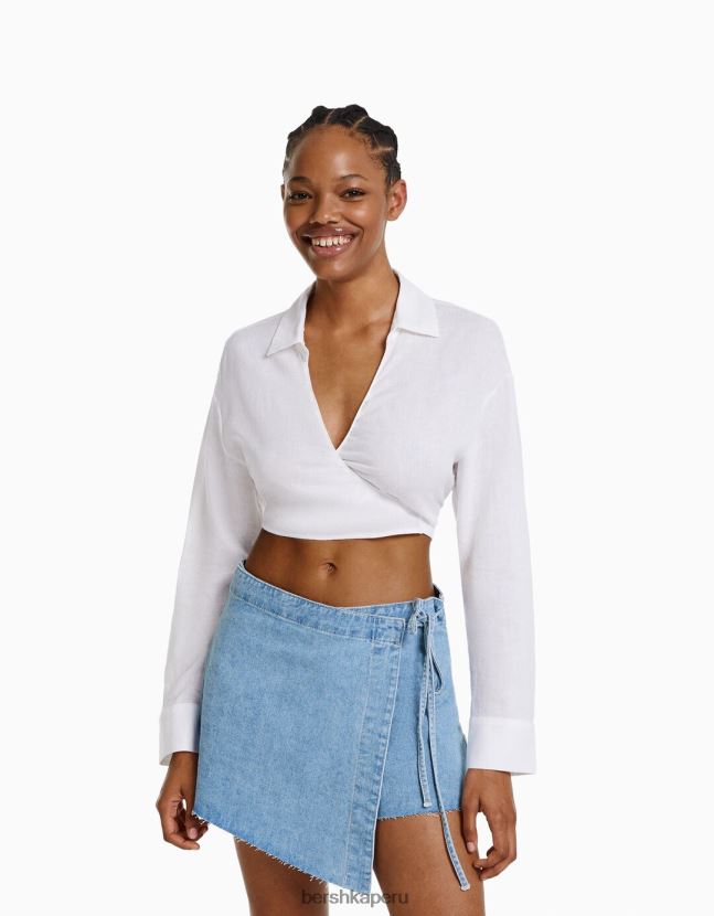 azul claro Bershka mujer falda pantalón vaquera con nudo lateral 806J6B1664