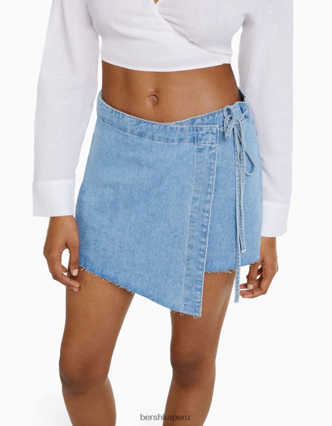 azul claro Bershka mujer falda pantalón vaquera con nudo lateral 806J6B1664