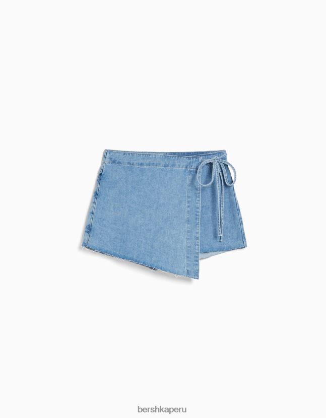 azul claro Bershka mujer falda pantalón vaquera con nudo lateral 806J6B1664
