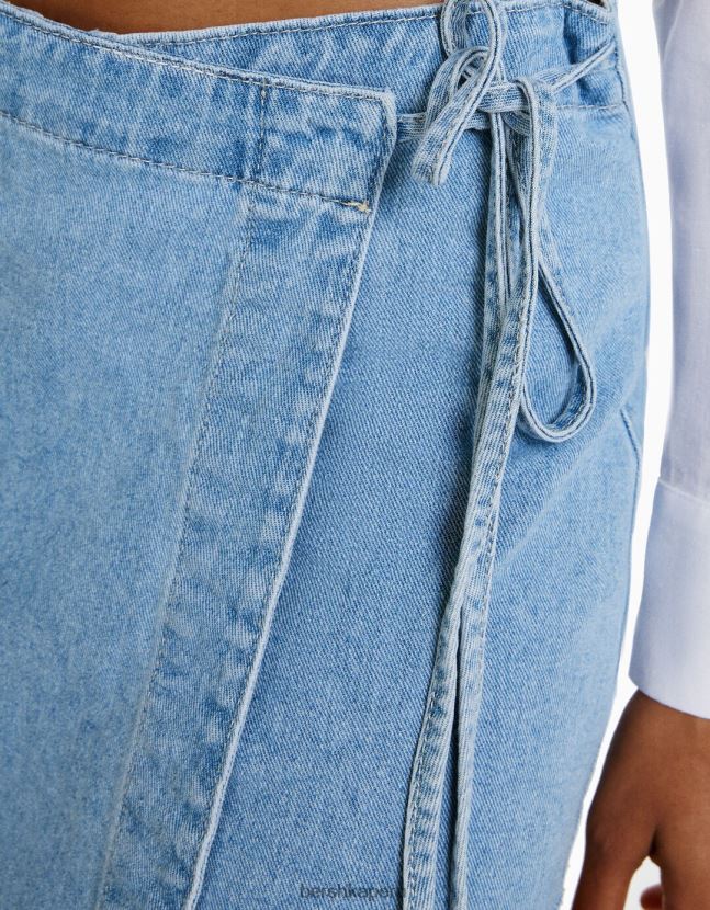 azul claro Bershka mujer falda pantalón vaquera con nudo lateral 806J6B1664
