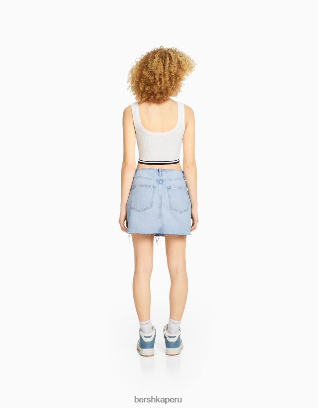 azul claro Bershka mujer minifalda de mezclilla vintage 806J6B4055