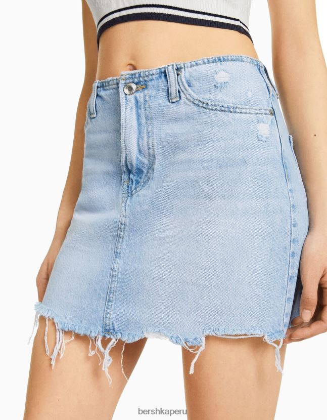 azul claro Bershka mujer minifalda de mezclilla vintage 806J6B4055
