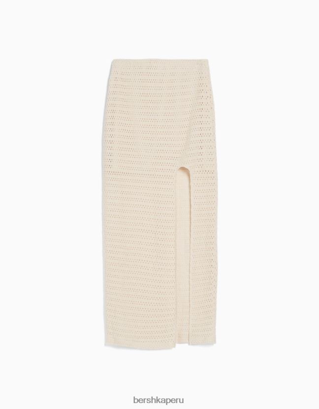 beige Bershka mujer falda midi de crochet rústico 806J6B1928