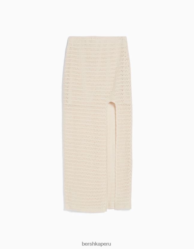 beige Bershka mujer falda midi de crochet rústico 806J6B1929