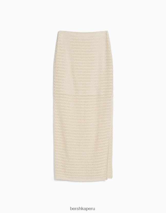 beige Bershka mujer falda midi de crochet rústico 806J6B977