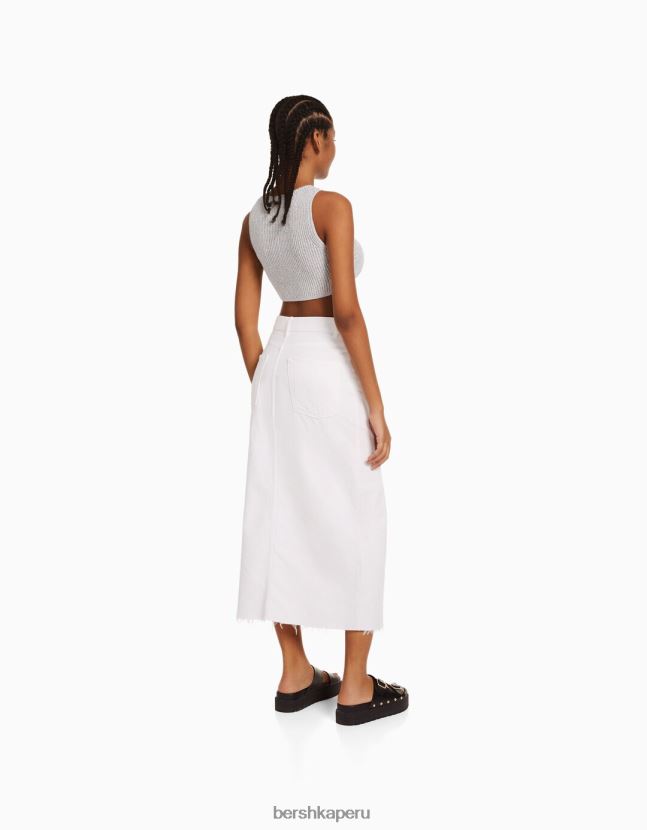 blanco Bershka mujer falda larga de sarga de algodón con abertura delantera 806J6B1618