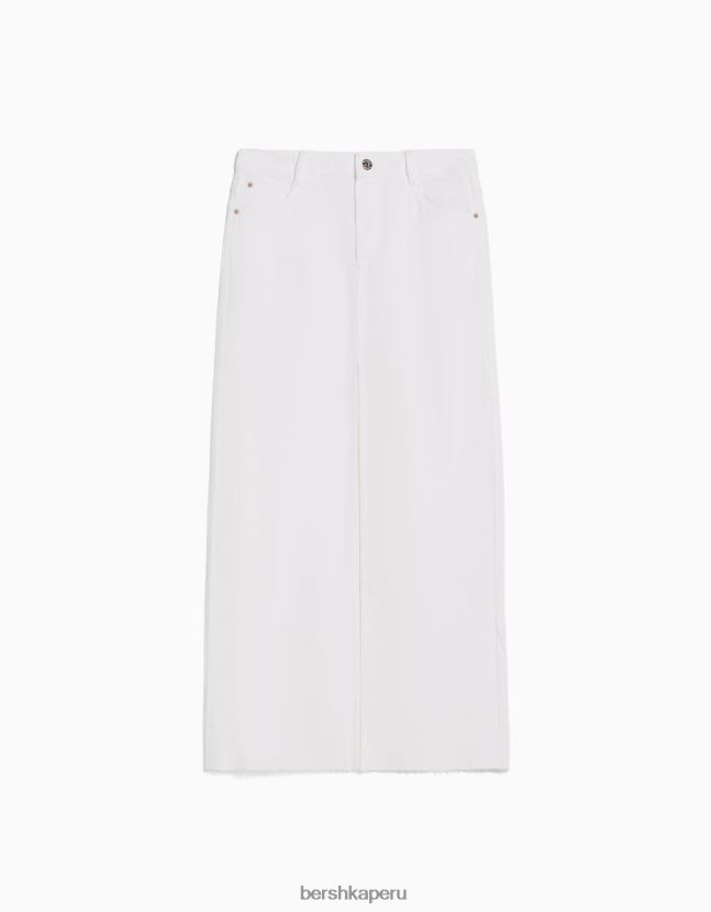 blanco Bershka mujer falda larga de sarga de algodón con abertura delantera 806J6B1618
