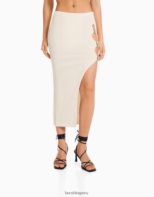 blanco Bershka mujer falda midi sin costuras con detalle 806J6B1656