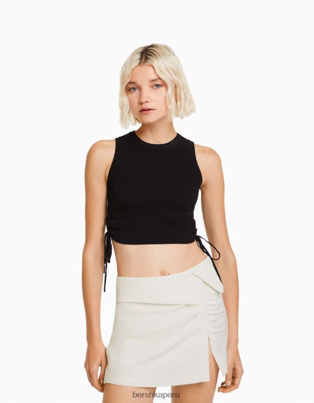 blanquecino Bershka mujer falda pantalón fruncida rústica 806J6B1653