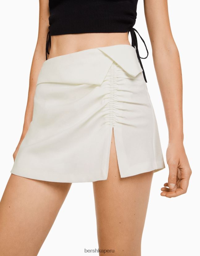blanquecino Bershka mujer falda pantalón fruncida rústica 806J6B1653