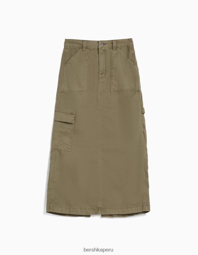 caqui Bershka mujer falda midi de carpintero de algodón 806J6B4063