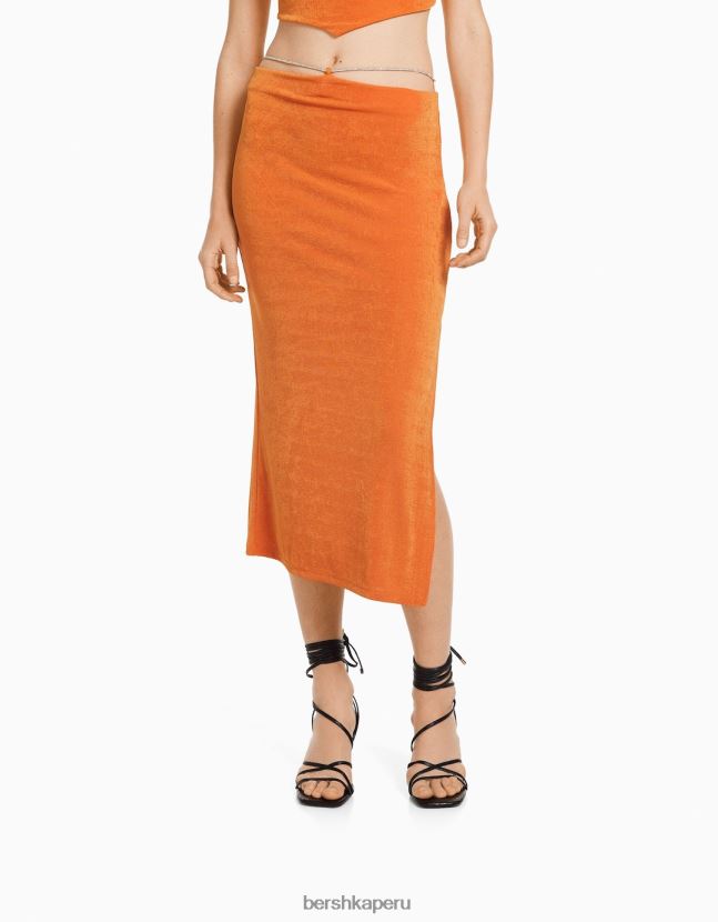 coral Bershka mujer falda midi con lazos con incrustaciones de pedrería 806J6B1637