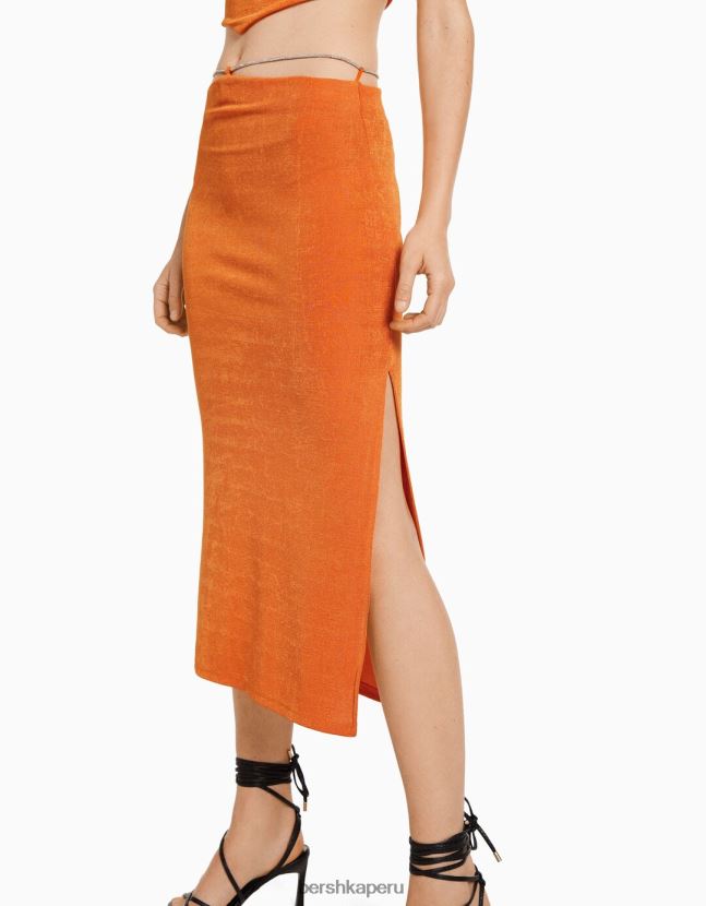 coral Bershka mujer falda midi con lazos con incrustaciones de pedrería 806J6B1637