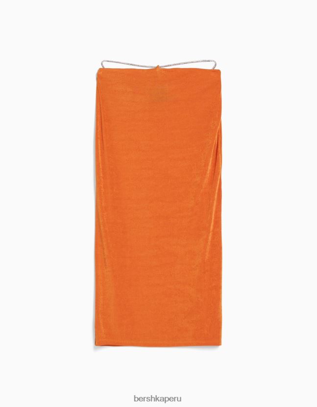 coral Bershka mujer falda midi con lazos con incrustaciones de pedrería 806J6B1637