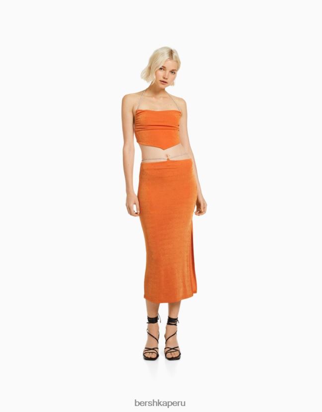 coral Bershka mujer falda midi con lazos con incrustaciones de pedrería 806J6B1906