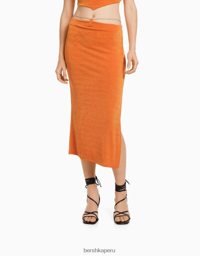 coral Bershka mujer falda midi con lazos con incrustaciones de pedrería 806J6B1906