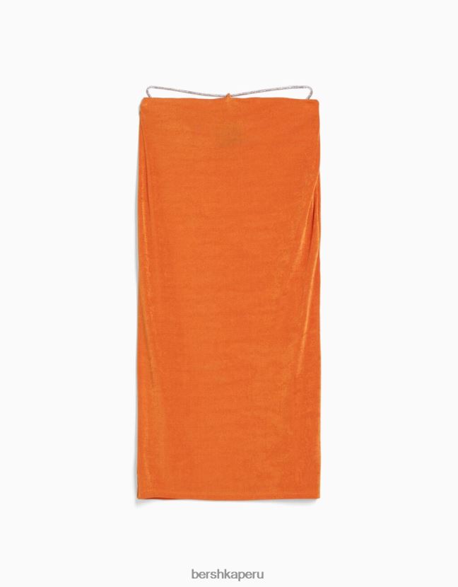 coral Bershka mujer falda midi con lazos con incrustaciones de pedrería 806J6B1906
