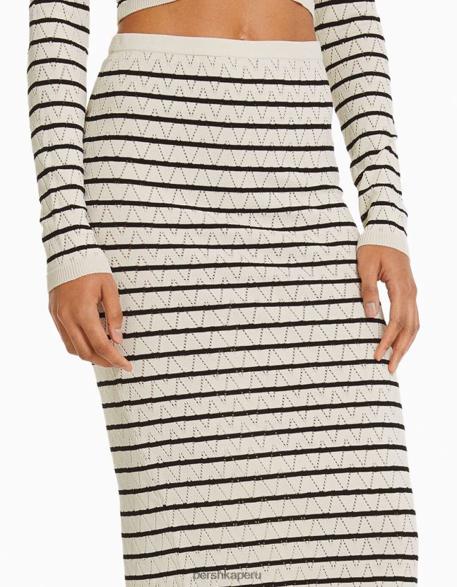 crema Bershka mujer falda larga de punto abierto a rayas 806J6B990