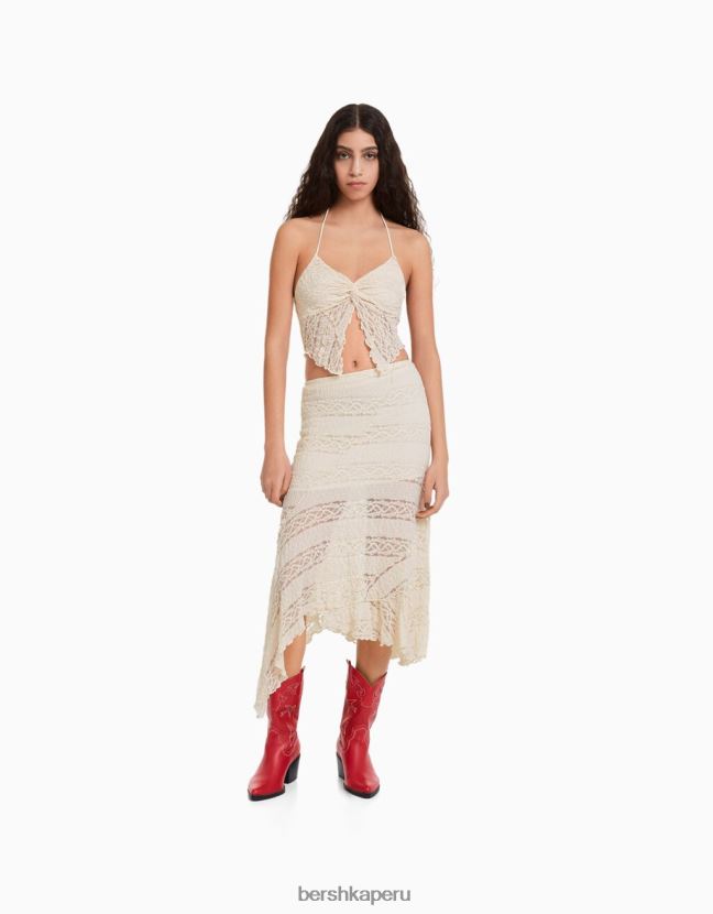 crema Bershka mujer falda midi asimétrica de encaje rubio 806J6B1916