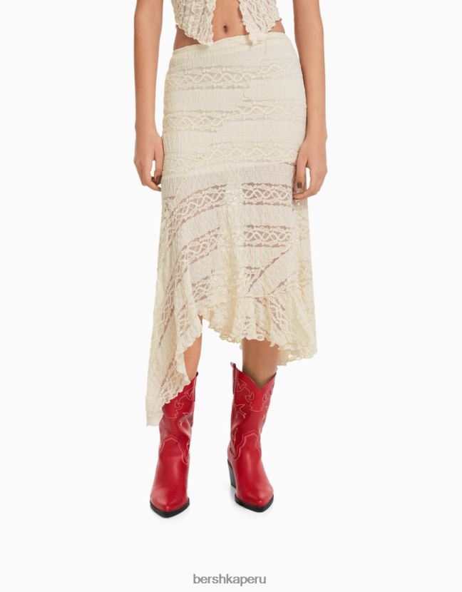 crema Bershka mujer falda midi asimétrica de encaje rubio 806J6B1916