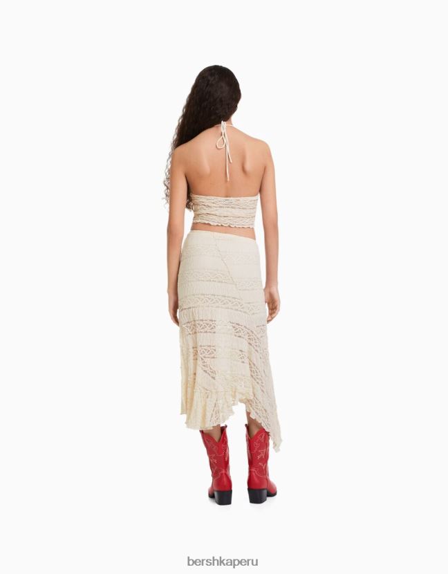 crema Bershka mujer falda midi asimétrica de encaje rubio 806J6B1916