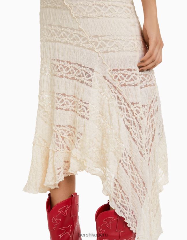 crema Bershka mujer falda midi asimétrica de encaje rubio 806J6B1916
