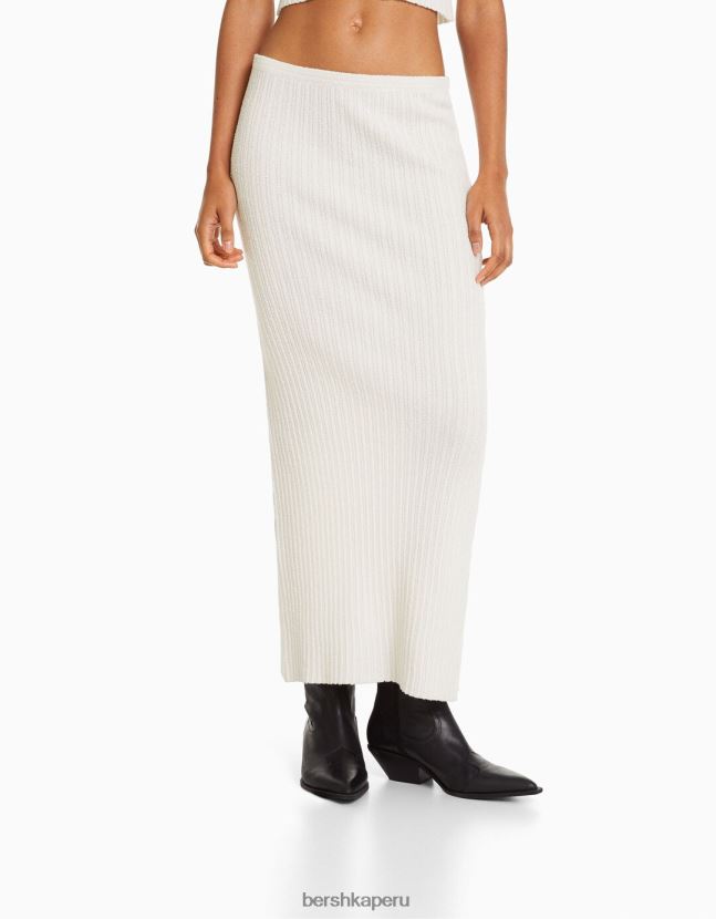 crema Bershka mujer falda midi de punto rústico 806J6B954