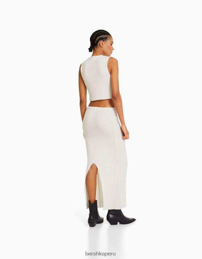 crema Bershka mujer falda midi de punto rústico 806J6B954