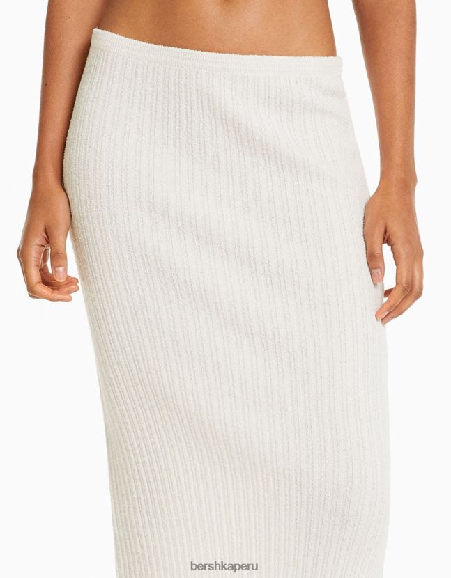crema Bershka mujer falda midi de punto rústico 806J6B954