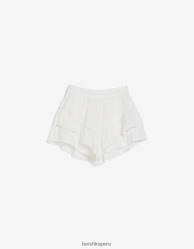 crema Bershka mujer falda pantalón de crepé con volantes 806J6B1662
