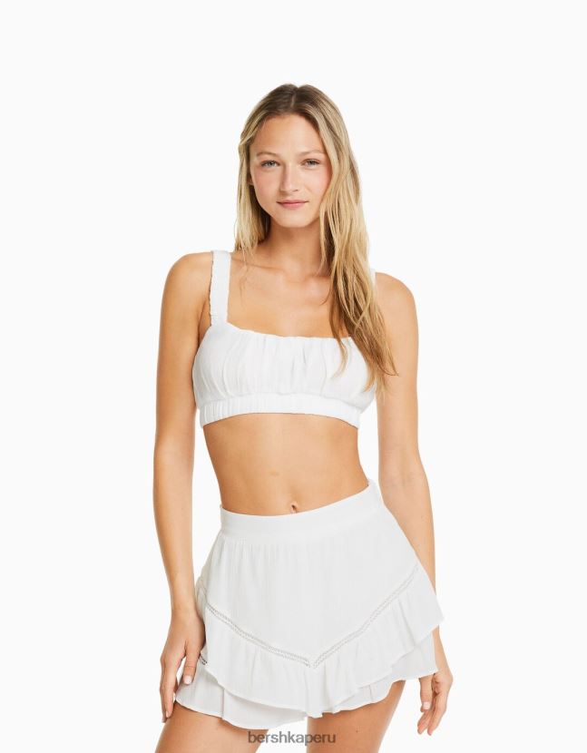 crema Bershka mujer falda pantalón de crepé con volantes 806J6B1918