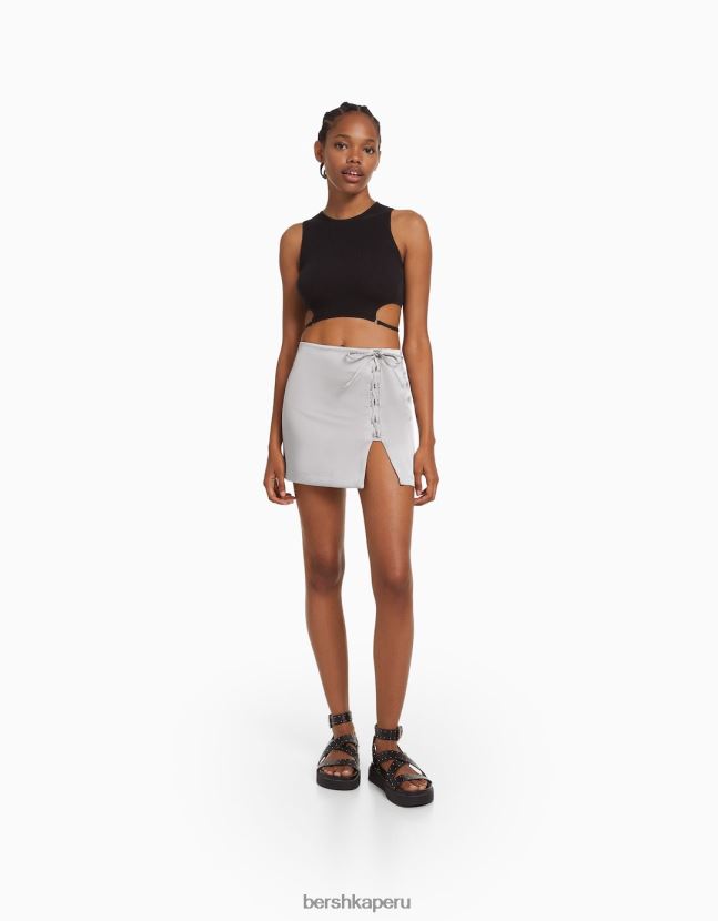 gris Bershka mujer minifalda de satén con cordones 806J6B1667