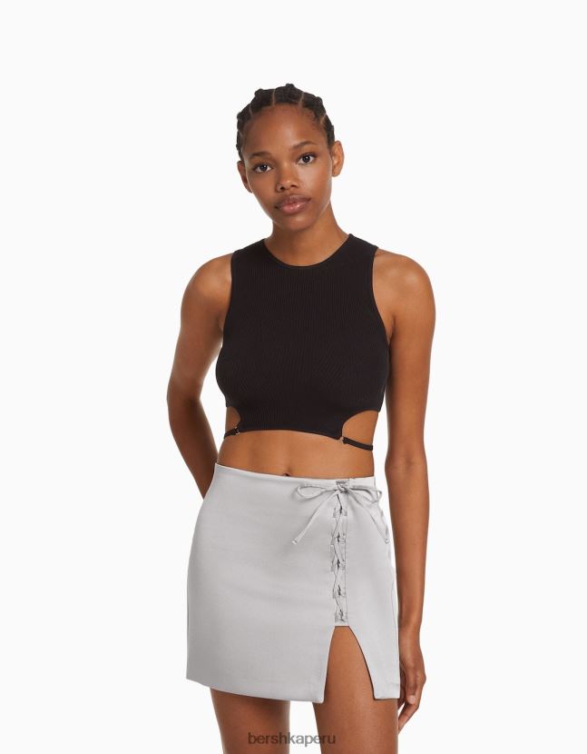 gris Bershka mujer minifalda de satén con cordones 806J6B1667