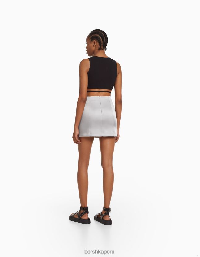 gris Bershka mujer minifalda de satén con cordones 806J6B1667