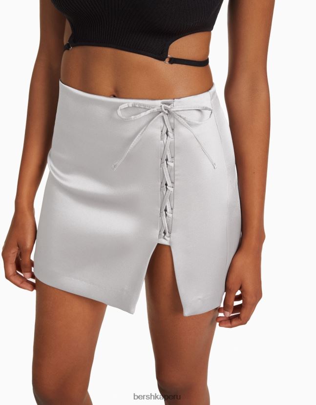 gris Bershka mujer minifalda de satén con cordones 806J6B1667