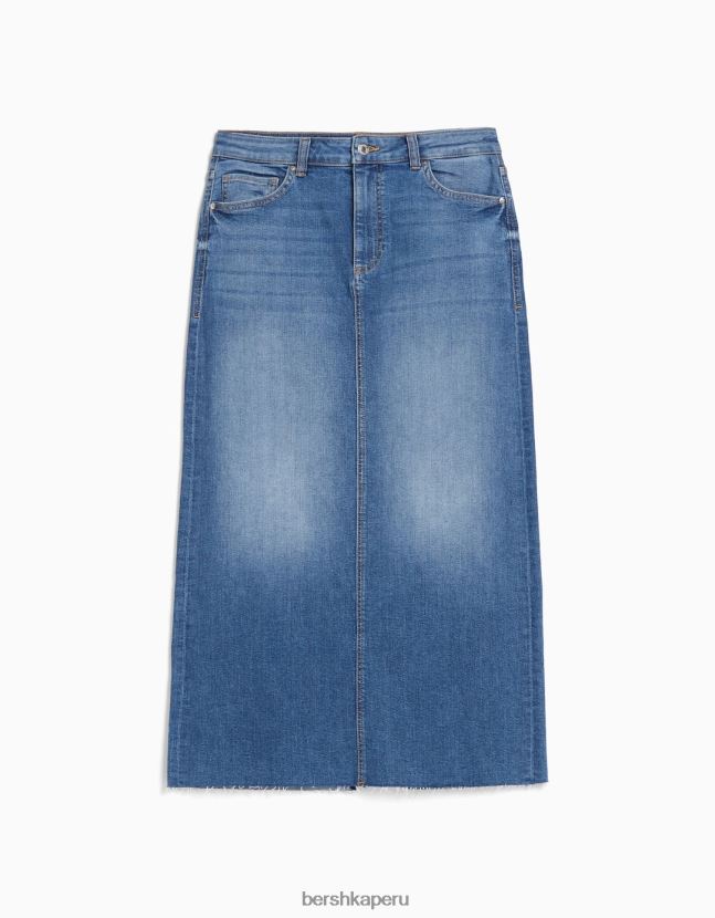 lavado azul Bershka mujer falda larga de mezclilla con ajuste relajado 806J6B1615