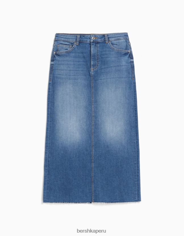 lavado azul Bershka mujer falda larga de mezclilla con ajuste relajado 806J6B1952