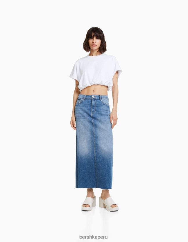lavado azul Bershka mujer falda larga de mezclilla con ajuste relajado 806J6B1961