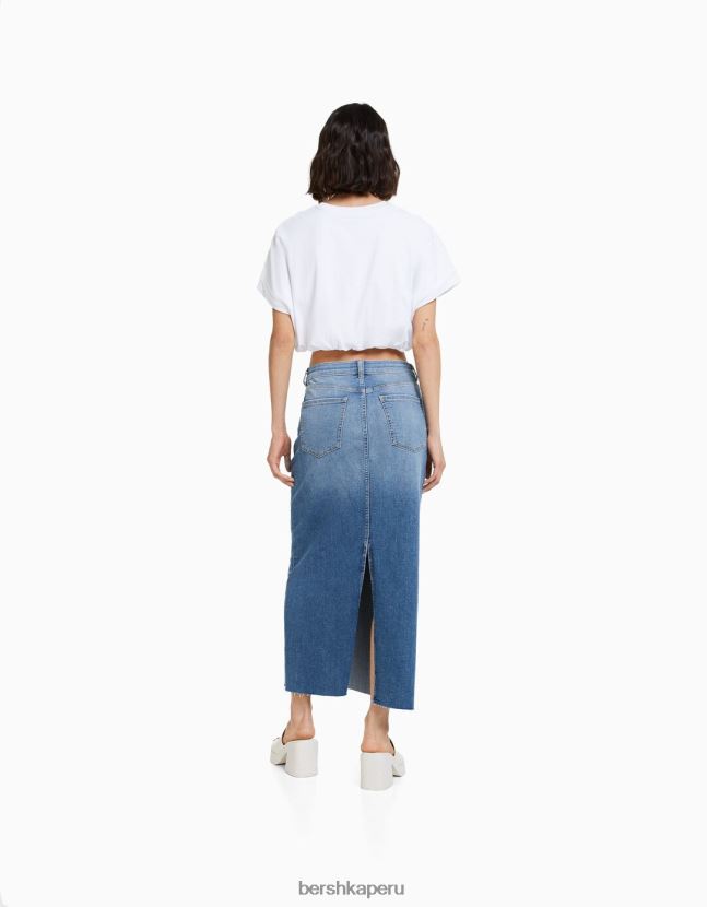 lavado azul Bershka mujer falda larga de mezclilla con ajuste relajado 806J6B1961