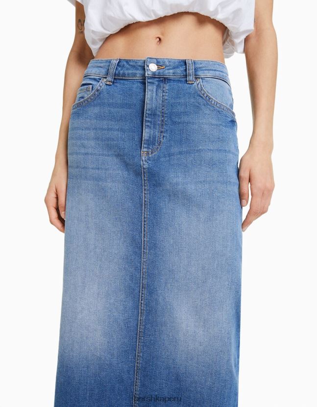 lavado azul Bershka mujer falda larga de mezclilla con ajuste relajado 806J6B1961