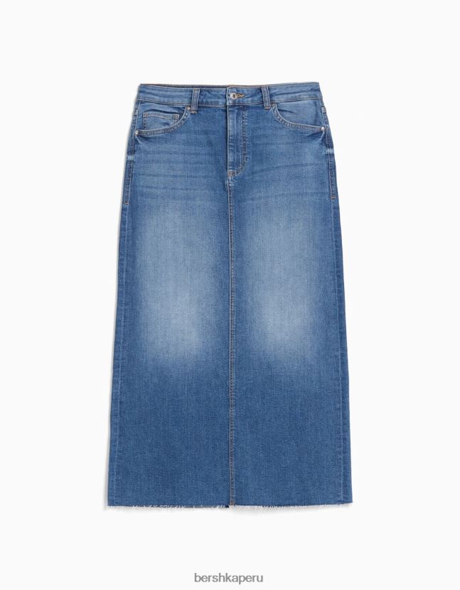 lavado azul Bershka mujer falda larga de mezclilla con ajuste relajado 806J6B1961