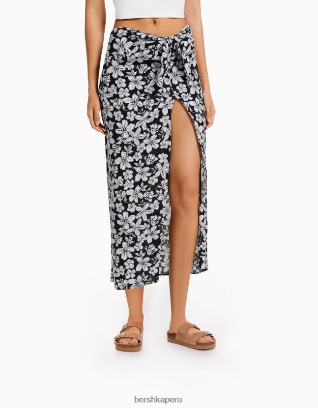 negro Bershka mujer falda midi con estampado floral 806J6B1627