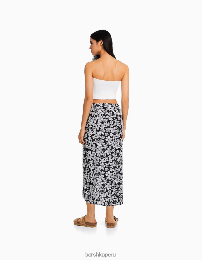 negro Bershka mujer falda midi con estampado floral 806J6B1627