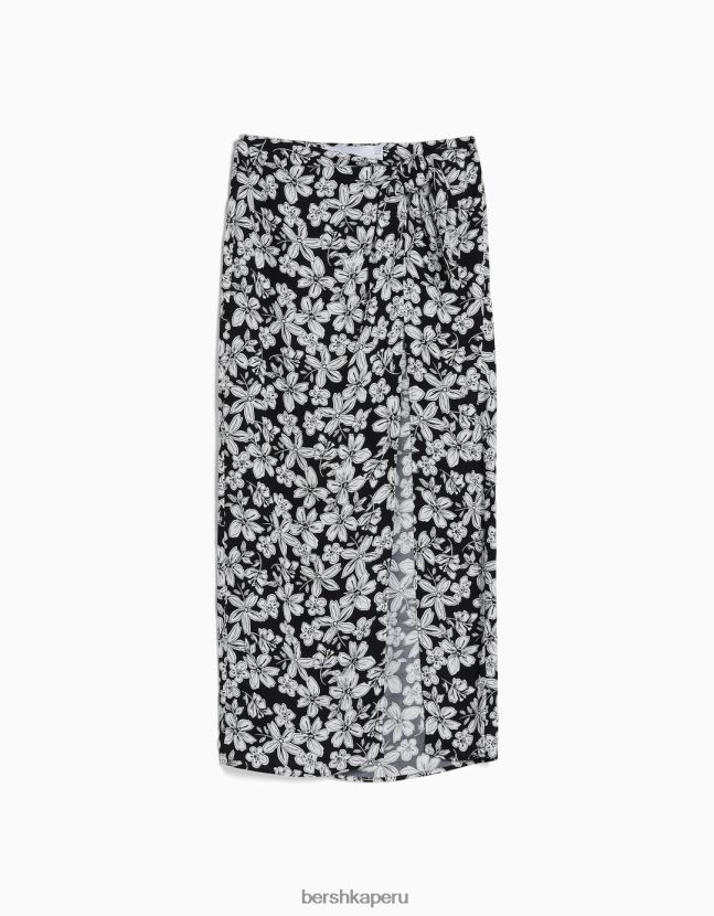 negro Bershka mujer falda midi con estampado floral 806J6B1627