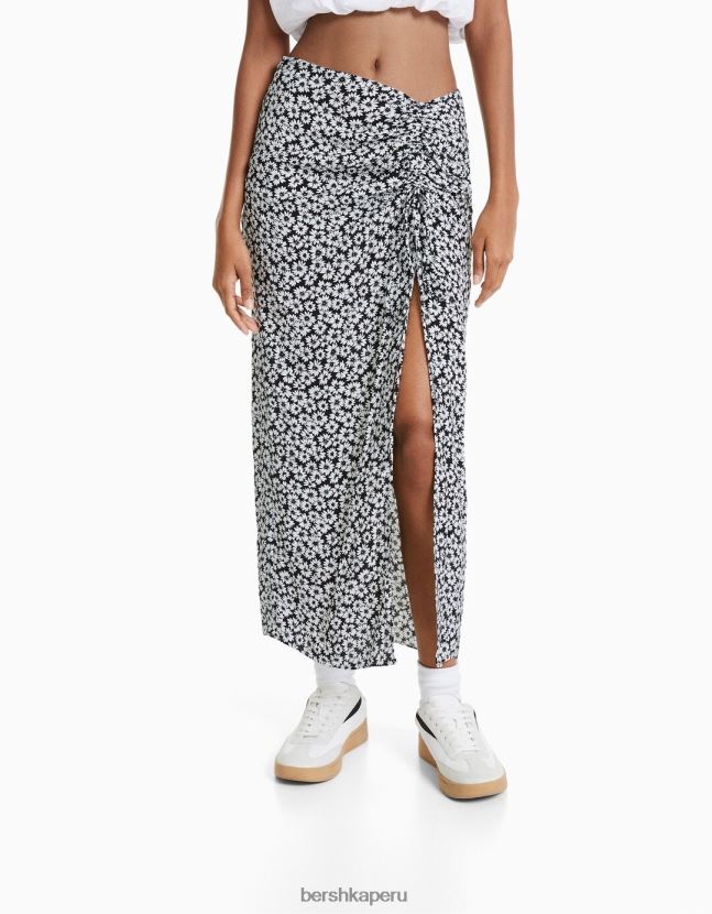 negro Bershka mujer falda midi con estampado floral 806J6B1628