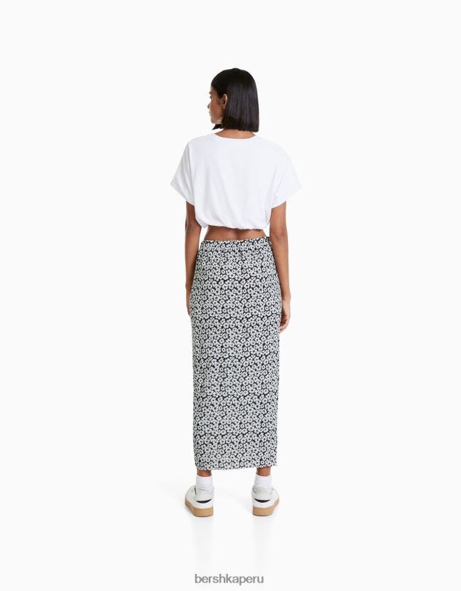 negro Bershka mujer falda midi con estampado floral 806J6B1628