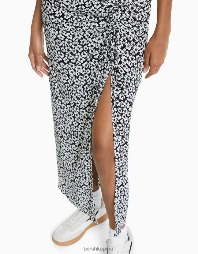 negro Bershka mujer falda midi con estampado floral 806J6B1628