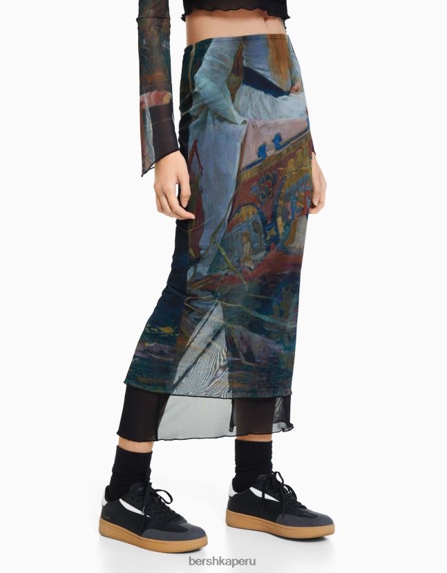 negro Bershka mujer falda midi de tul serie art 806J6B1644